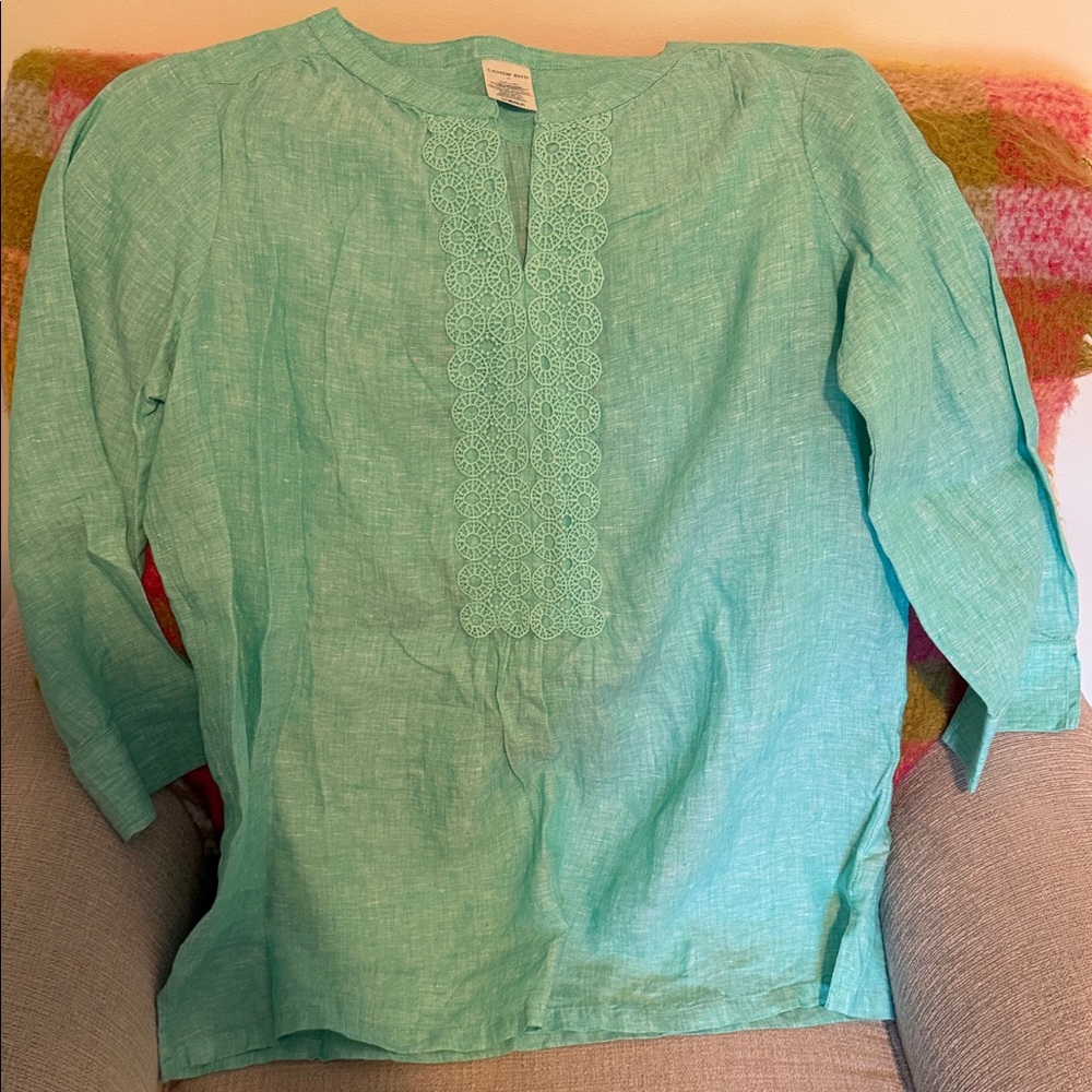 NWOT Lands' End Light Aqua Linen Blouse